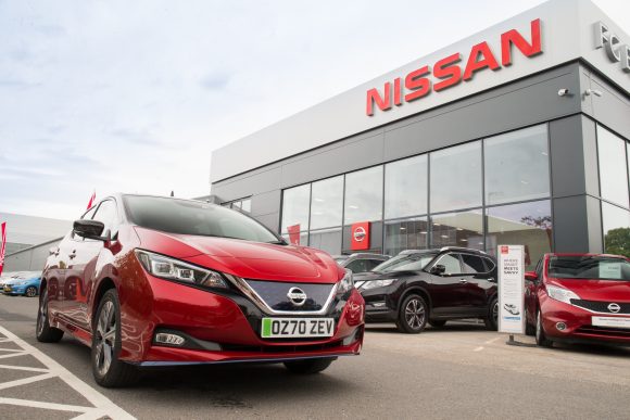 Nissan Leaf outside Nissan dealership