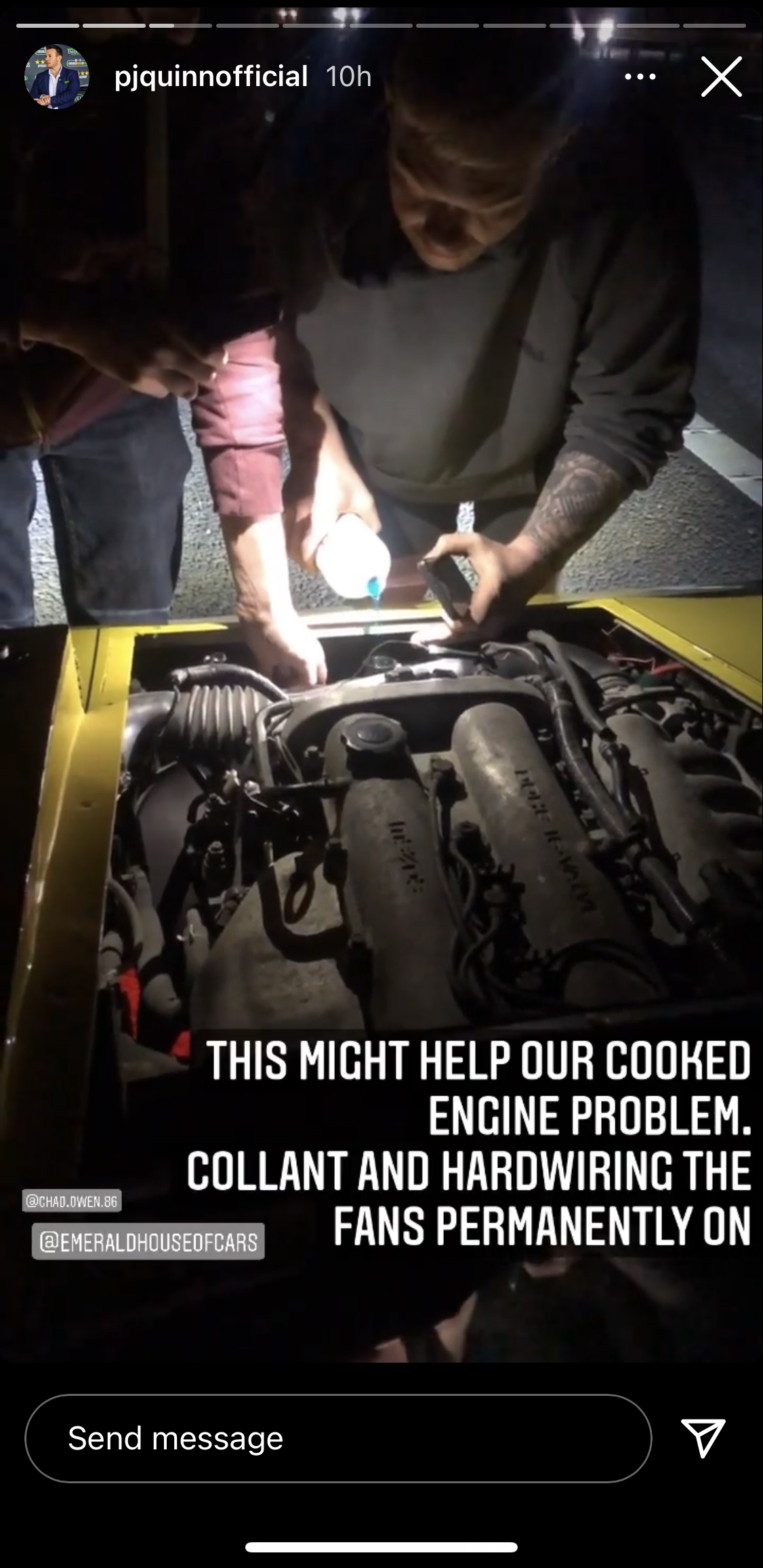 Instagram story of Emerald MOT's breakdown