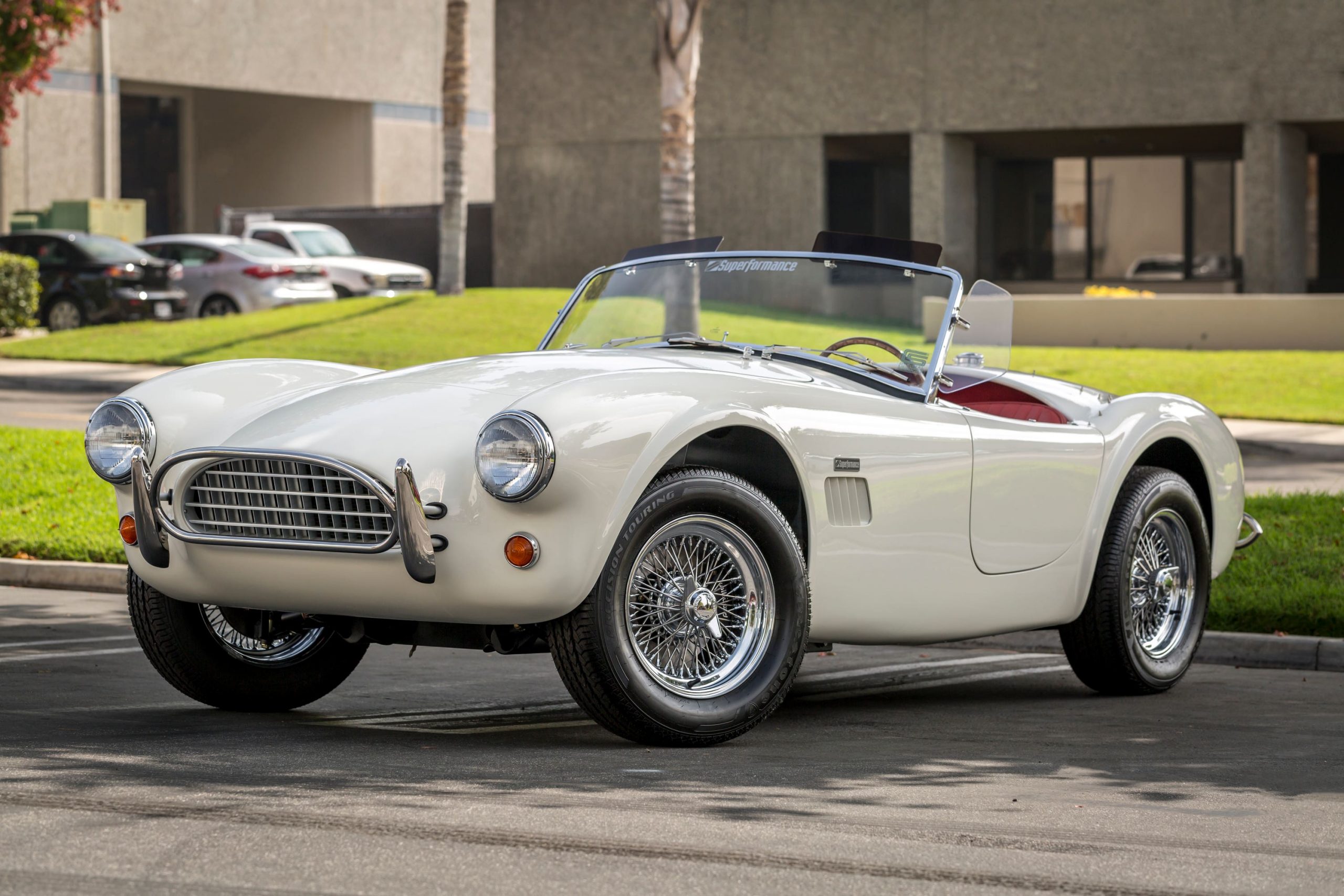 A cream Shelby Cobra continuation car from Superperformance