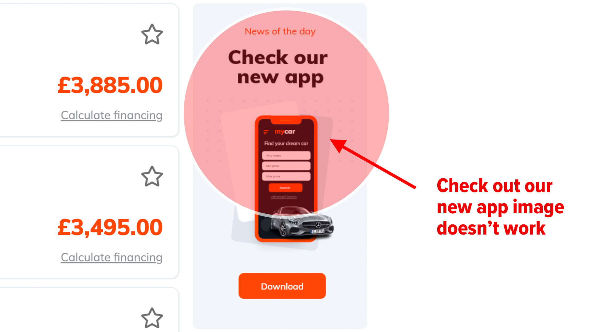 Fake car dealers app advert