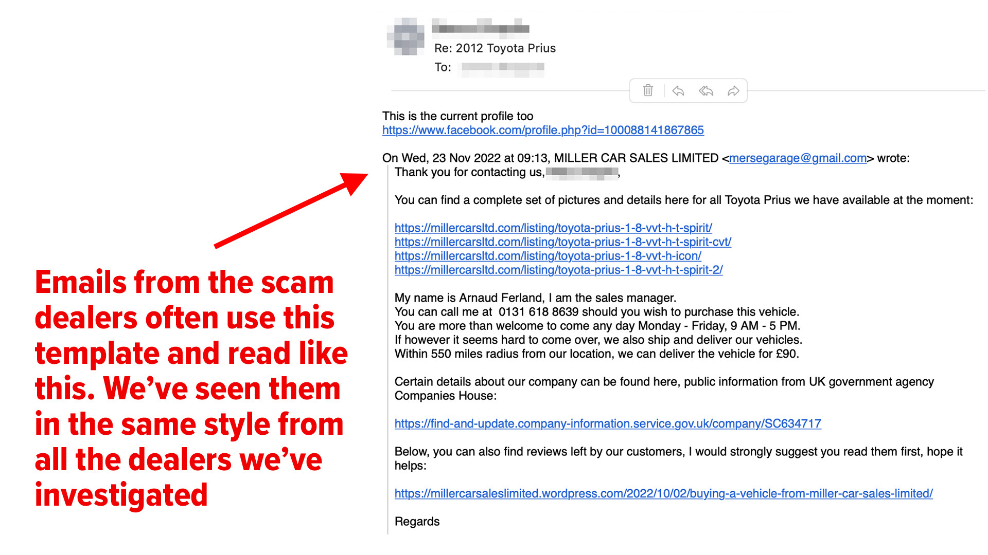 Fake car dealers email